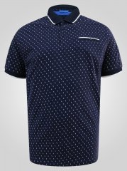D555 Reid AOP Polo With Jacquard Collar, Pocket And Cuffs Tummansininen