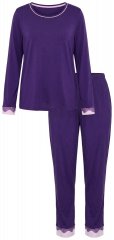Ulla Popken 812441 Pitkähihainen pyjama pitsillä Kuninkaansininen