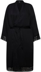 Ulla Popken 834837 Kimono-aamutakki pitsillä Musta