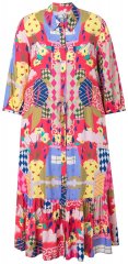 Ulla Popken 848015 Kuviollinen midimekko kiristysnauhalla Roosa