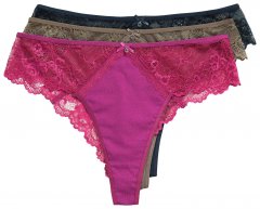 Ulla Popken 848522 String-alushousut pitsillä 3 kpl Tummanlila