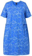 Ulla Popken 850204 Kuviollinen T-paitamekko röyhelöillä Sininen