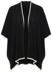 Ulla Popken 851127 Avoin neuleponcho strassireunuksella Musta