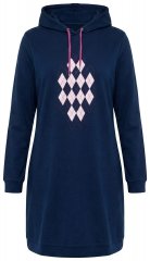 Ulla Popken 851749 Ruudullinen oleskelumekko hupulla Tummansininen