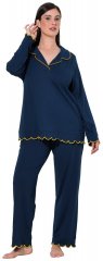 Ulla Popken 852573 Pyjama paitakauluksella Tummansininen