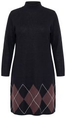 Ulla Popken 852597 Kuviollinen neulemekko poolokauluksella Musta