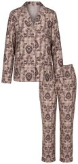 Ulla Popken 852649 Kuviollinen pyjama paitakauluksella Ruskea