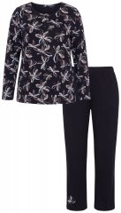 Ulla Popken 856134 Kukkakuvioinen pyjama Musta