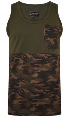 Kam Jeans 5399 Camo Panelled Sleeveless T-Shirt Khaki