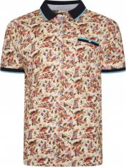 Kam Jeans 5493 All Over Parrot Print Polo Ecru