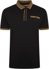 Kam Jeans 5499 Jersey Polo with Jacquard Collar/Cuffs Black