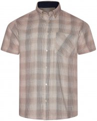 Kam Jeans 6382 Lyhythihainen Teksturoitu Ruudullinen Kauluspaita Beige