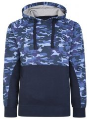 Kam Jeans 7036B Camo Pannelled Over The Head Hoody Navy