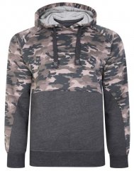 Kam Jeans 7036B Camo Pannelled Over The Head Hoody Charcoal