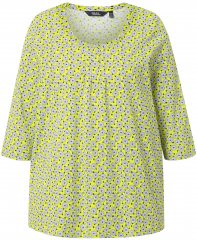 Ulla Popken Flower Print 3/4 Sleeve A-Line Tee Lime
