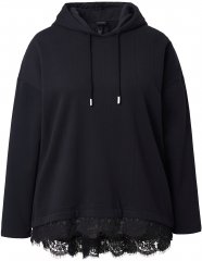 Ulla Popken Lace Trim Hooded Sweatshirt Black