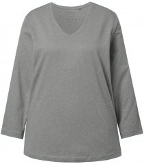Ulla Popken Back To Basics V-Neck Relaxed Fit Cotton Tee Light Grey Melange