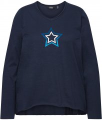Ulla Popken Star Long Sleeve Graphic Tee Navy Blue