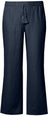 Ulla Popken Drawstring Elastic Waist Mary Fit Linen Pants Navy