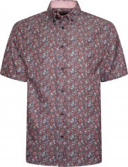 Kam Jeans P034 Premium Floral Print Short Sleeve Shirt Burgundy