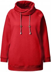 Ulla Popken Drawstring Collar Long Sleeve Sweatshirt Salsa Red