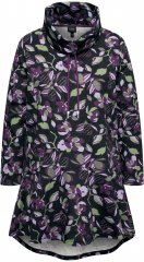 Ulla Popken Floral Stand-Up Collar Flounce Panel Sweatshirt Black