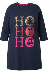 Ulla Popken Ho Ho Ho 3/4 Sleeve Graphic Tunic Tee Navy