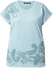 Ulla Popken Textured Paisley Motif Cap Sleeve Tee Light Moss Green