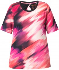 Ulla Popken Cutout Abstract Print Short Sleeve Tee Hibiscus Red