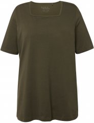 Ulla Popken Essential Square Neck Stretch Tee Forest Green