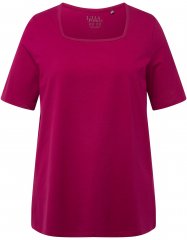 Ulla Popken Essential Square Neck Stretch Tee Magnolia Red