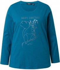 Ulla Popken Holiday Long Sleeve Graphic Tee Teal
