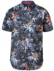 D555 Severn Hawaiian Leaf hort Sleeve Shirt Charcoal