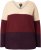 Ulla Popken Cable Knit Block Stripe V-Neck Sweater Dark Ruby - Hupparit ja collegepaidat - 