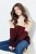 Ulla Popken Cable Knit Block Stripe V-Neck Sweater Dark Ruby - Naisten hupparit ja collegepaidat isot koot - Mukavat collegepaidat, huput ja neuleet