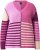 Ulla Popken Patchwork Striped Long Sleeve V-Neck Sweater Raspberry - Naisten hupparit ja collegepaidat isot koot - 