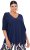 Ulla Popken Oversized 3/4 Sleeve V-Neck Sweater Navy - Naisten hupparit ja collegepaidat isot koot - 