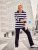 Ulla Popken Striped Polo Collar Long Sleeve Sweater Navy - Naisten hupparit ja collegepaidat isot koot - 