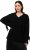 Ulla Popken Lace-Up Cuff Long Sleeve V-Neck Sweater Black - Naisten hupparit ja collegepaidat isot koot - 