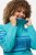 Ulla Popken Apres Ski Long Sleeve Troyer Collar Sweater Bright Turquoise - Naisten hupparit ja collegepaidat isot koot - Mukavat collegepaidat, huput ja neuleet