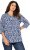 Ulla Popken Floral 3/4 Sleeve V-Neck A-Line Tee Blue - T-paidat - 