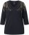 Ulla Popken Feather Beadwork 3/4 Sleeve Top Black - Painetut T-paidat naisille - 