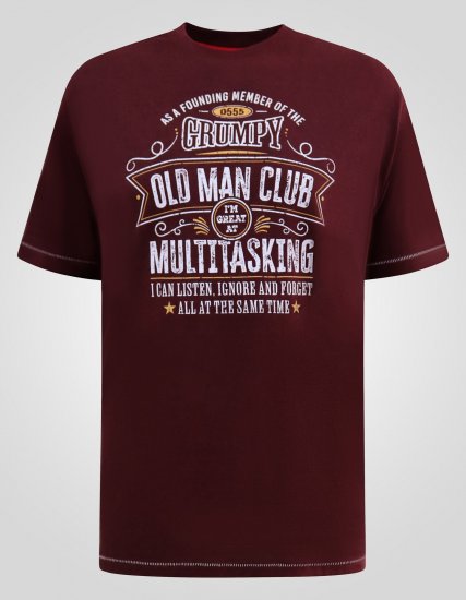 D555 Baldwin Grumpy Old Man Club Print Crew Neck T-shirt Burgundy/ Black Twist - T-paidat - Isot T-paidat 2XL – 14XL