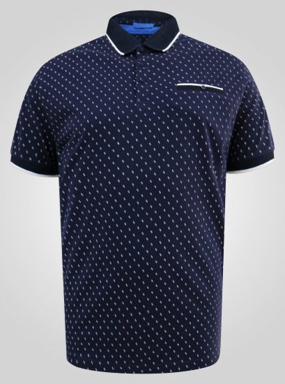 D555 Reid AOP Polo With Jacquard Collar, Pocket And Cuffs Tummansininen - Pikeepaidat - Miesten isot pikeepaidat