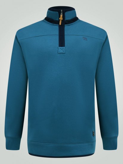 D555 Conway 1 1/4 Zip Neck Fleece Sweatshirt With Bear Logo Teal - Hupparit ja collegepaidat - Miesten hupparit ja collegepaidat isot koot