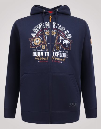 D555 Hector Adventurer Printed Zip Through Hoody Tummansininen - Hupparit ja collegepaidat - Miesten hupparit ja collegepaidat isot koot