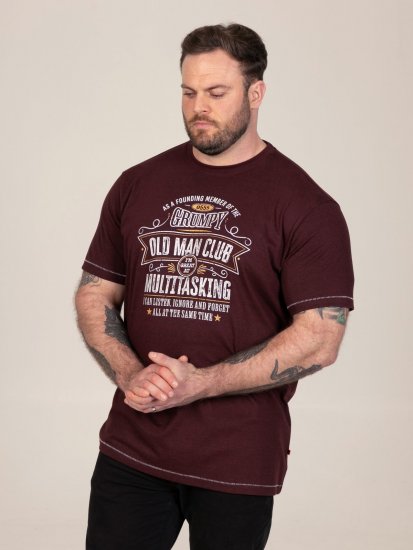 D555 Baldwin Grumpy Old Man Club Print Crew Neck T-shirt Burgundy/ Black Twist - T-paidat - Isot T-paidat 2XL – 14XL