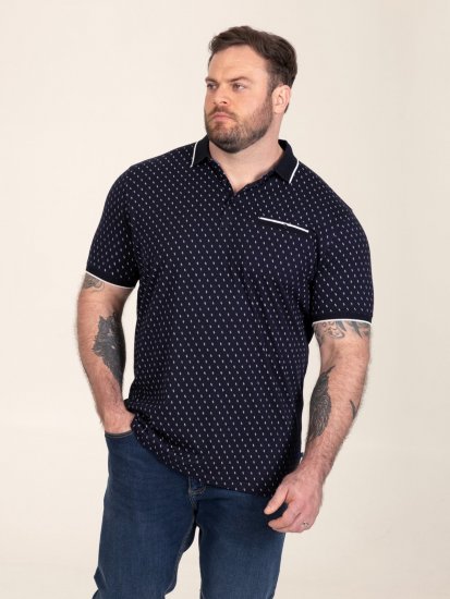 D555 Reid AOP Polo With Jacquard Collar, Pocket And Cuffs Tummansininen - Pikeepaidat - Miesten isot pikeepaidat