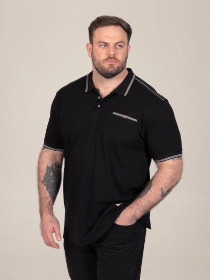 D555 Potts Jersey Polo With Jacquard Collar & Cuffs Musta - Pikeepaidat - Miesten isot pikeepaidat