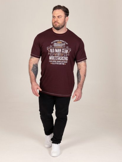 D555 Baldwin Grumpy Old Man Club Print Crew Neck T-shirt Burgundy/ Black Twist - T-paidat - Isot T-paidat 2XL – 14XL